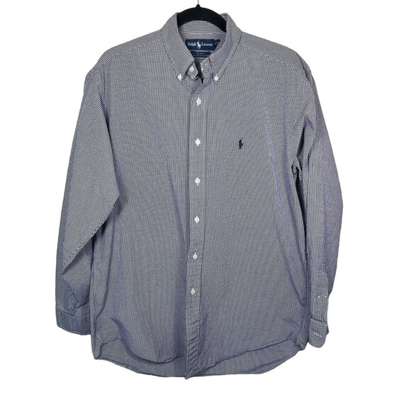 Ralph Lauren Blake 2-ply Cotton Size M  blue button down‎ Navy Check Dress Shirt - Picture 1 of 9